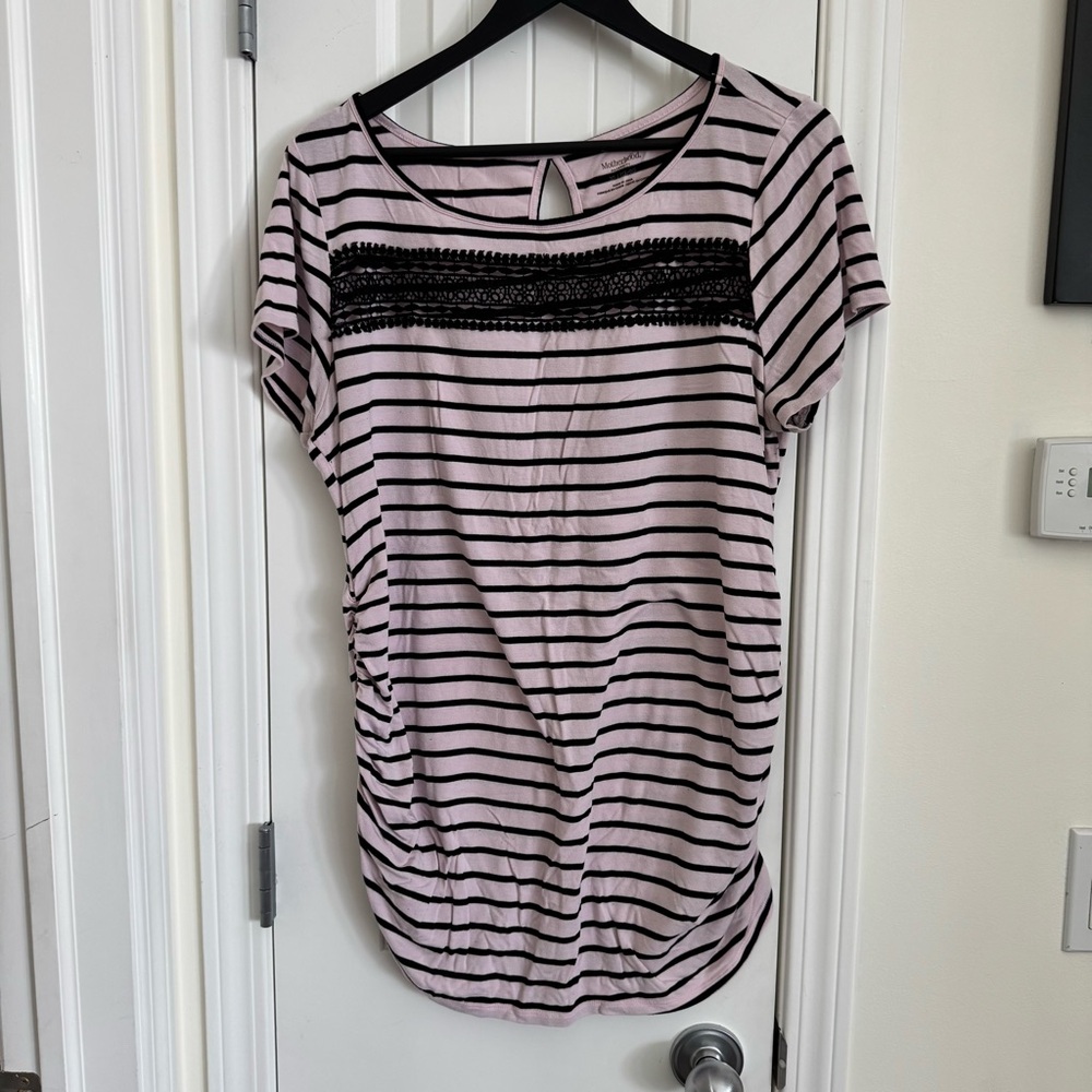 Motherhood Black and Pink Striped Short Sleeve Top